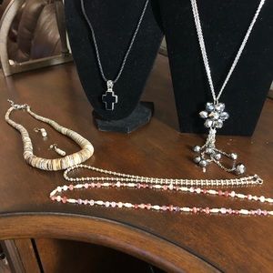 Lot of 5 Necklaces -1 with pierced earrings,